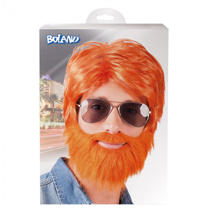 Wig Dude orange with beard -miesten koko