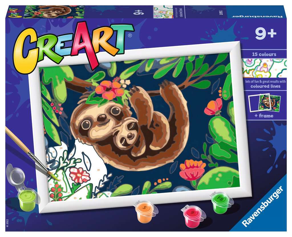Taidesetti Ravensburger CreArt Sweet Sloths 9-vuotiaat 15 väriä maalaussetti Maalaus Luovat lelut Lasten taidesetti Lelukauppa Oulu Ideapark Verkkokauppa